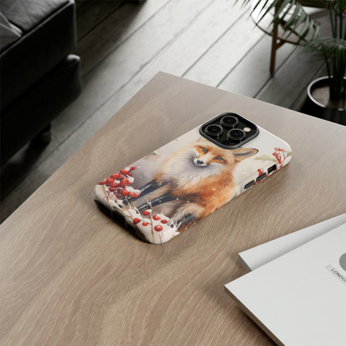 Christmas Fox in a Wreath of Red Berries - Impact Resistant Phone Case